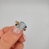 AQUAMARINE SAPPHIRES DIAMONDS RING