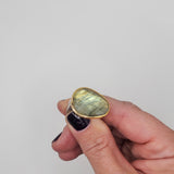 CHROMATIC GREEN LABRADORITE GOLD RING
