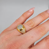 CABOCHON AQUAMARINE DIAMONDS GOLD RING