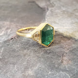 EMERALD HEXAGON RING WITH DIAMONDS