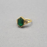 EMERALD HEXAGON RING WITH DIAMONDS