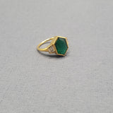 EMERALD HEXAGON RING WITH DIAMONDS