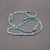 LONG AQUAMARINE AND APATITE BEADED NECKLACE