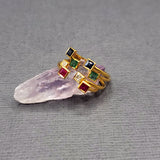 TWO PRECIOUS GEMSTONE GOLD RING