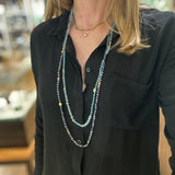 LONG AQUAMARINE AND APATITE BEADED NECKLACE