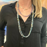 LONG AQUAMARINE AND APATITE BEADED NECKLACE
