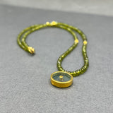 GREEN GARNET BEADED NECKLACE WITH AQUAMARINE SUN