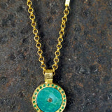 TURQUOISE EMERALD SIGNATURE GOLD NECKLACE