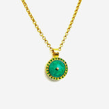 TURQUOISE EMERALD SIGNATURE GOLD NECKLACE