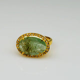 GREEN BERYL PAVE DIAMOND GOLD RING