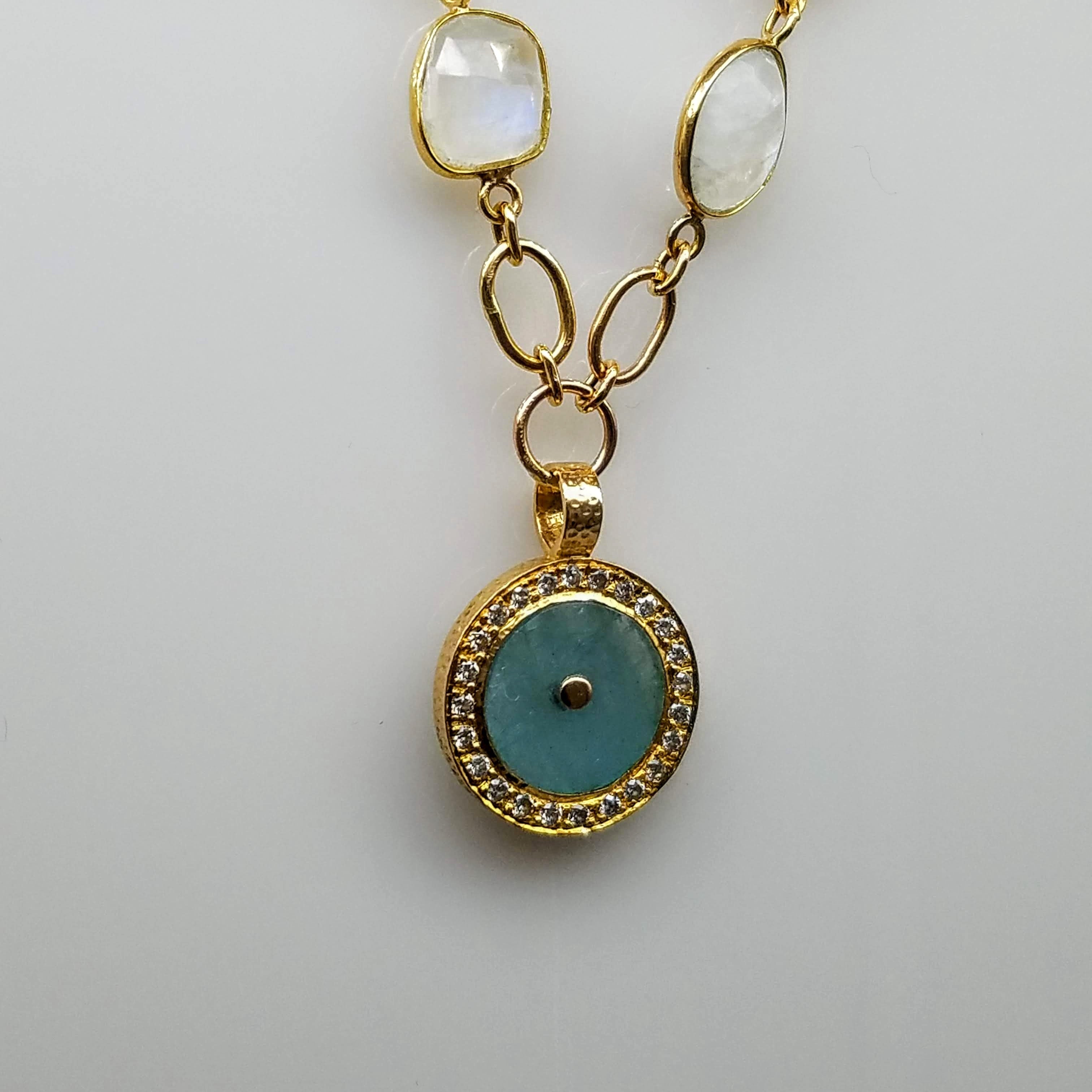 AQUAMARINE SUN DIAMONDS MOONSTONE GOLD NECKLACE SONIA TONKIN