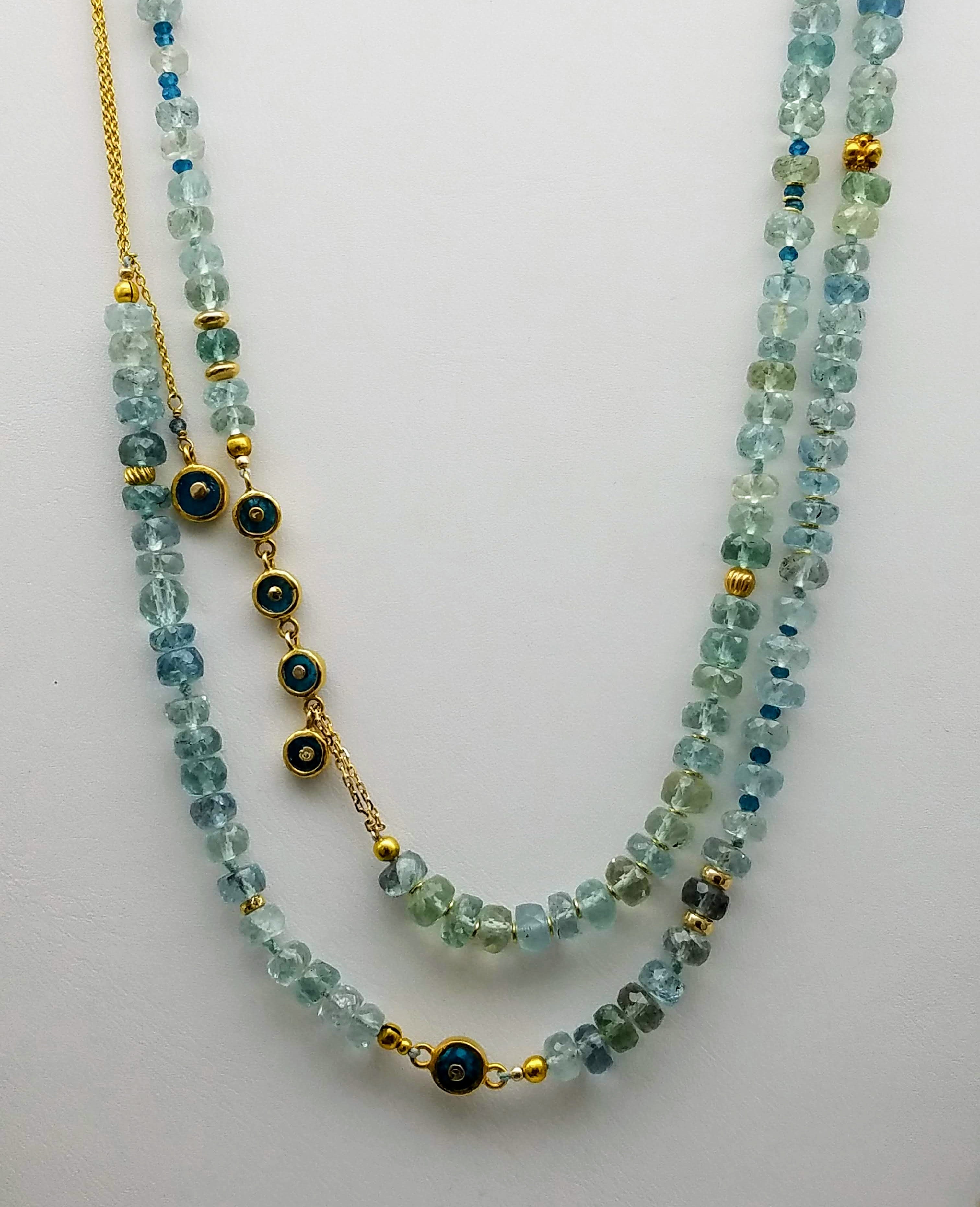 LONG AQUAMARINE BEADED GOLD NECKLACE SONIA TONKIN