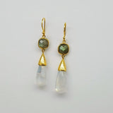 LABRADORITE MOONSTONE GOLD EARRINGS