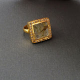 SQUARE BERYL DIAMONDS RING