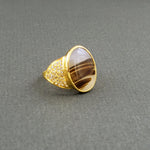 Dendritic Agate Diamonds Gold Ring