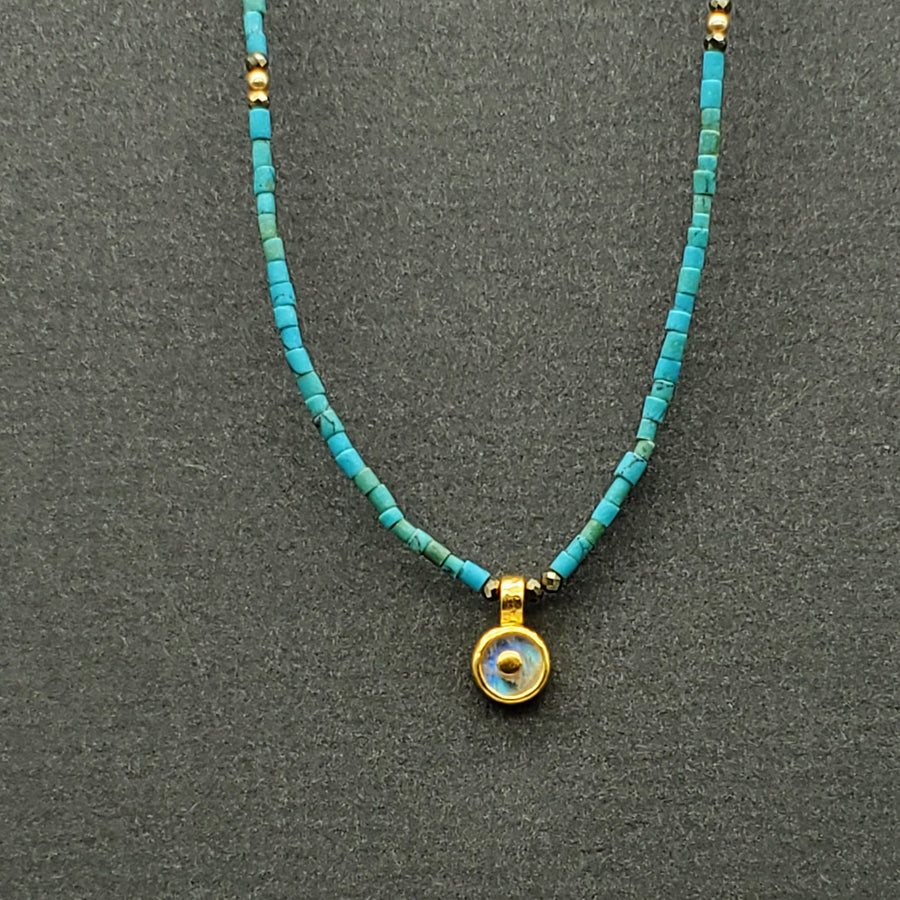 BEADED TURQUOISE MOONSTONE NECKLACE