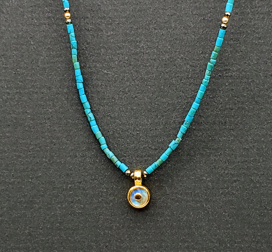 BEADED TURQUOISE MOONSTONE NECKLACE