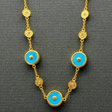 DIAMONDS TURQUOISE GOLD SUN NECKLACE