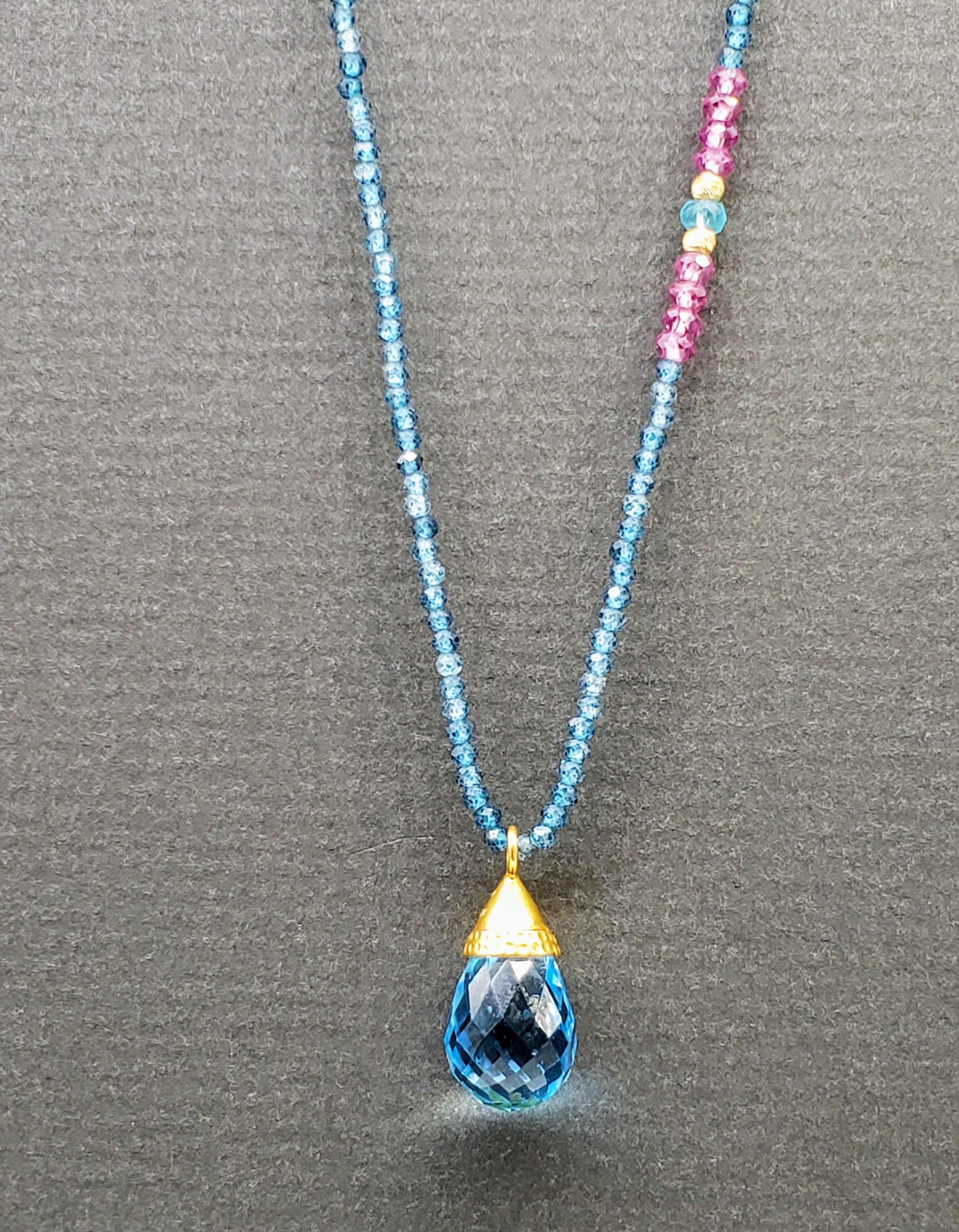 Blue Topaz Gold Beaded Necklace