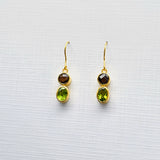 SMOKEY TOPAZ/PERIDOT GOLD EARRINGS