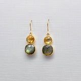 CITRINE/LABRADORITE GOLD EARRINGS