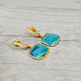 TURQUOISE PAVE DIAMONDS GOLD EARRINGS