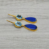 BLUE TOPAZ AND LAPIS LAZULI GOLD EARRINGS