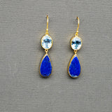 BLUE TOPAZ AND LAPIS LAZULI GOLD EARRINGS