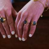 LABRADORITE PAVE DIAMONDS GOLD RING