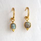 PAVE DIAMOND HOOPS LABRADORITE EARRINGS