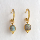 PAVE DIAMOND HOOPS LABRADORITE EARRINGS
