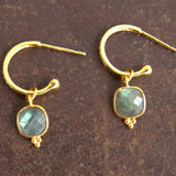 PAVE DIAMOND HOOPS LABRADORITE EARRINGS