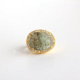 GREEN BERYL PAVE DIAMOND GOLD RING