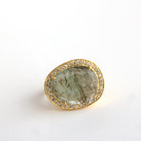 GREEN BERYL PAVE DIAMOND GOLD RING