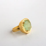 GREEN BERYL PAVE DIAMOND GOLD RING