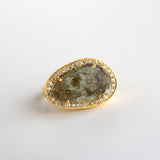 GREEN BERYL PAVE DIAMOND GOLD RING