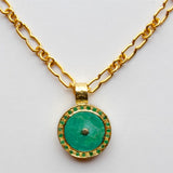 TURQUOISE DIAMOND EMERALD SIGNATURE GOLD NECKLACE