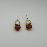 Moonstone and Tourmaline Gold Earrings