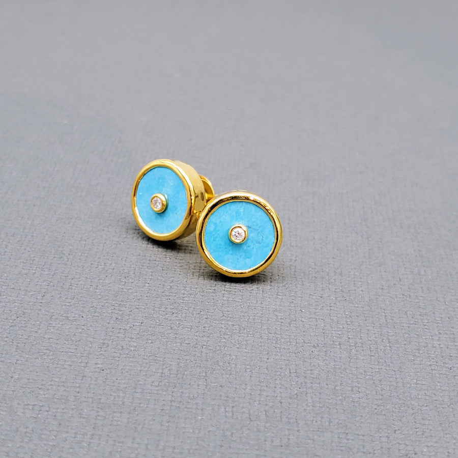 TURQUOISE AND DIAMIOND SIGNATURE STUDS