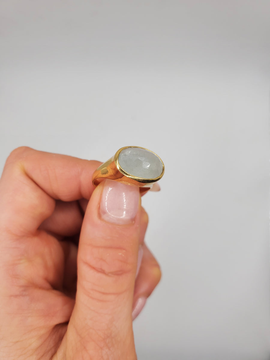 AQUAMARINE DOME 18 KT GOLD RING