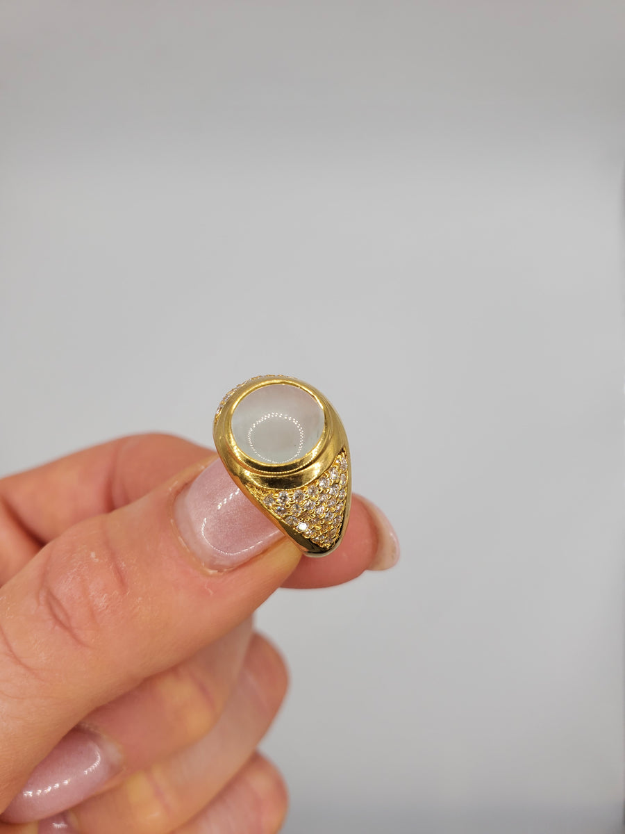 CABOCHON AQUAMARINE DIAMONDS GOLD RING