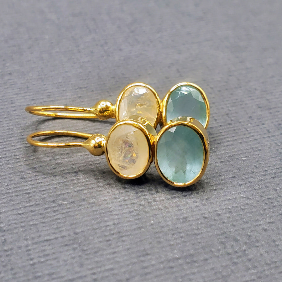 MOONSTONE AQUAMARINE GOLD EARRINGS