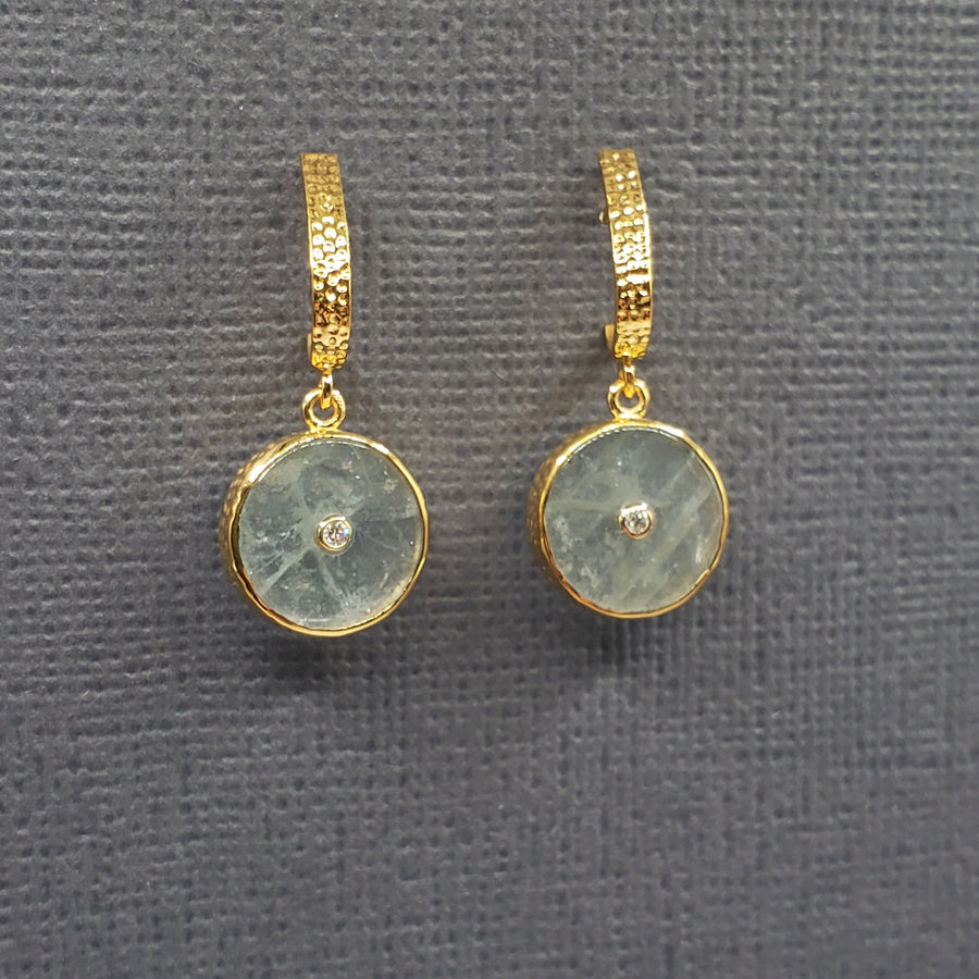 AQUAMARINE GOLD HUGGY POST EARRINGS