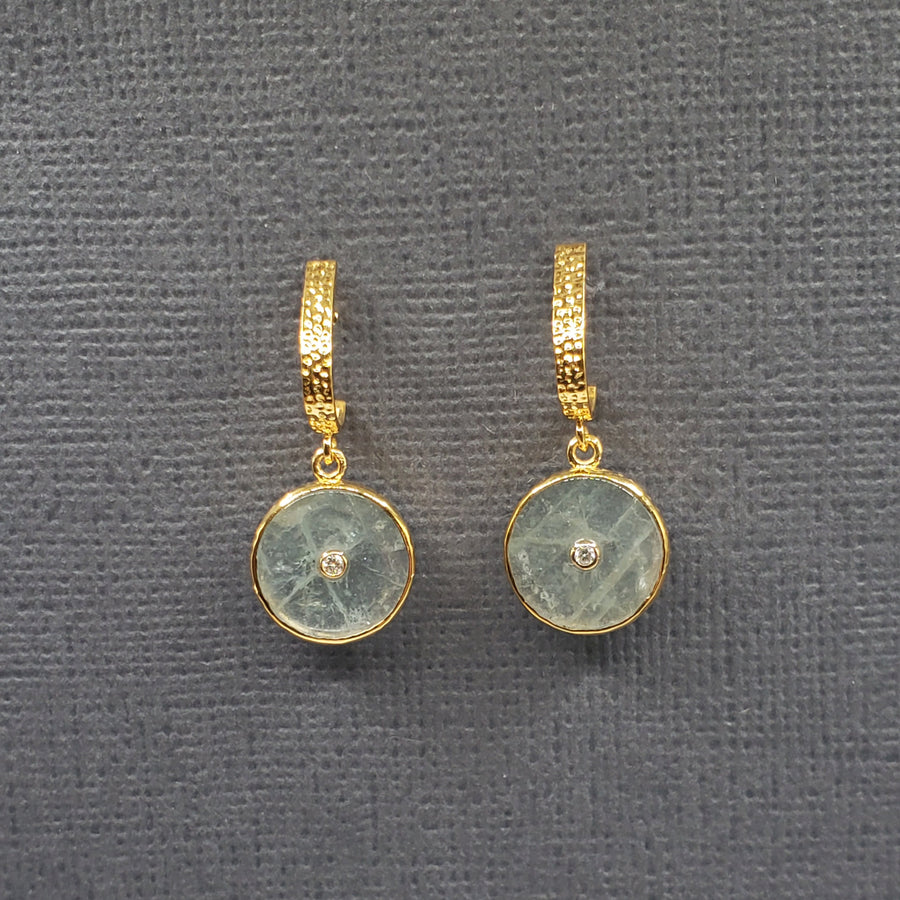 AQUAMARINE GOLD HUGGY POST EARRINGS