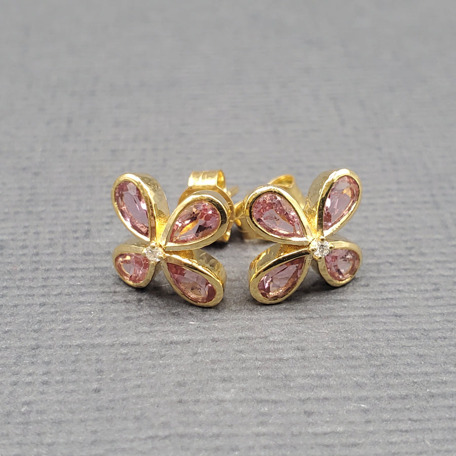 FOUR PETAL TOURMALINE AND DIAMOND EARRINGS