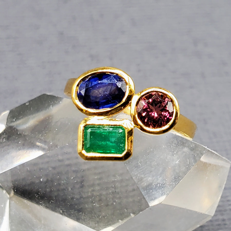 Sapphire, Emerald, Ruby Cluster Ring