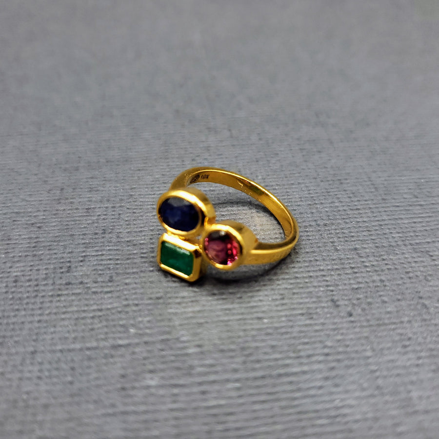 Sapphire, Emerald, Ruby Cluster Ring