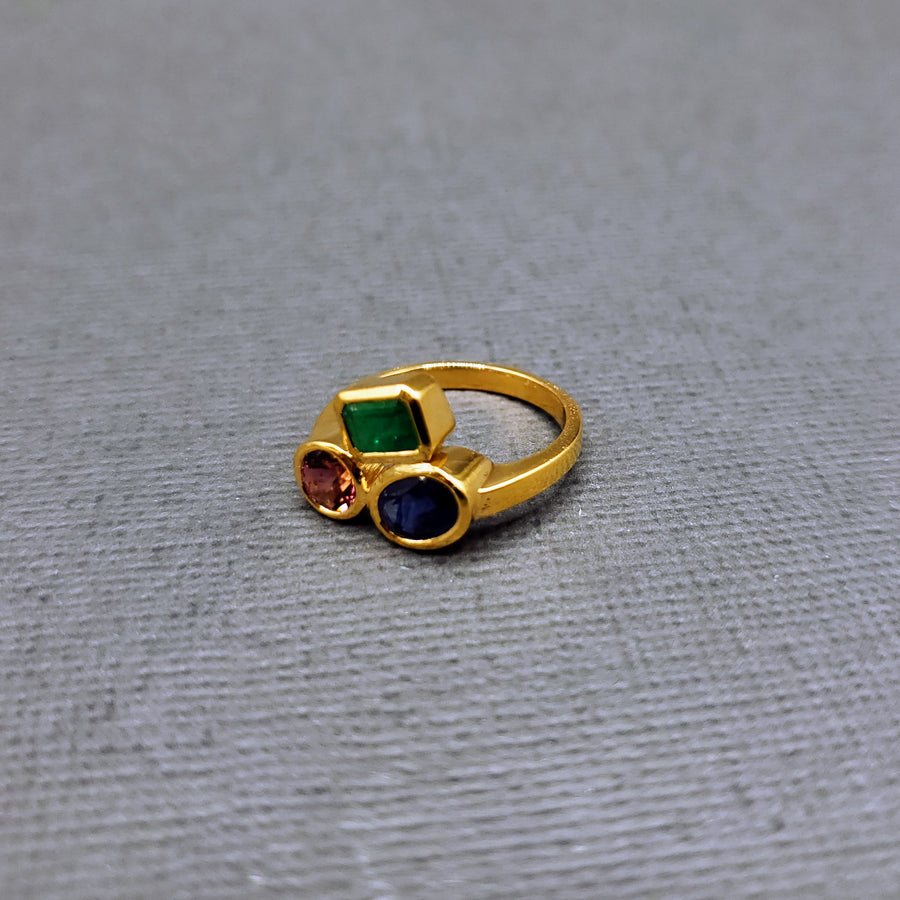 Sapphire, Emerald, Ruby Cluster Ring