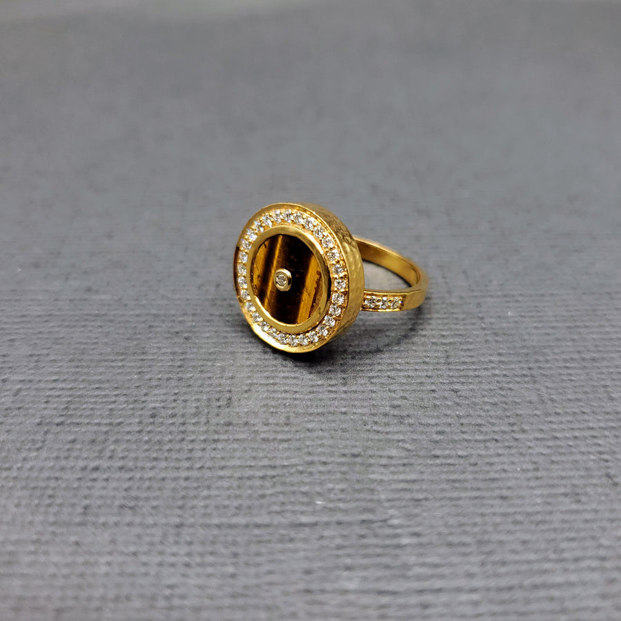 TIGER EYES DIAMOND SUN GOLD RING