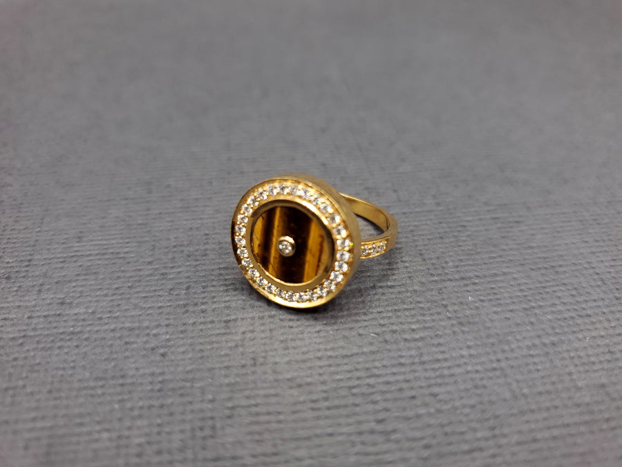 TIGER EYES DIAMOND SUN GOLD RING